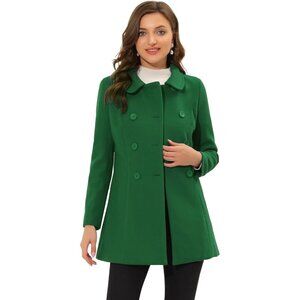 Women' Grass Green Peter Pan Collar Double Breasted Winter Long Trench Pea Coat